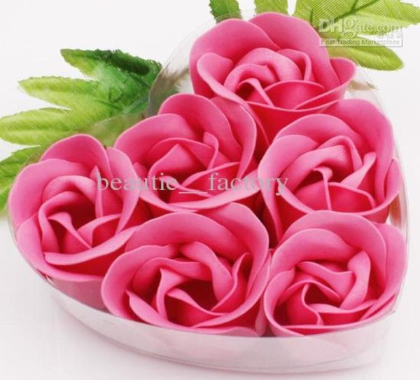 24 caixas 6 peças decorativas rosa botão de rosa pétala sabonete flor lembrança de casamento em formato de coração box1887013