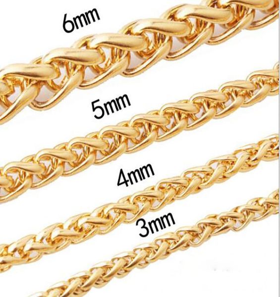 Männer Frauen 18K Gold plattiert Hip Hop Halskette Färbung Stahl 3mm6 mm runde Weizenpalme Franco Foxtail -Kette Halskette 245565139