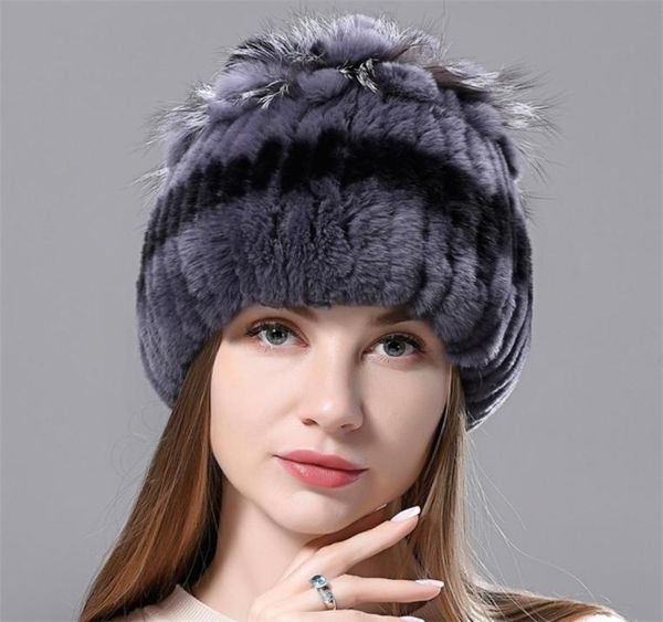 Beanieskull bonés inverno russo chapéu de pele real natural rex pele de coelho quente boné senhoras malha 100 chapéus de pele geunine 2209227960056