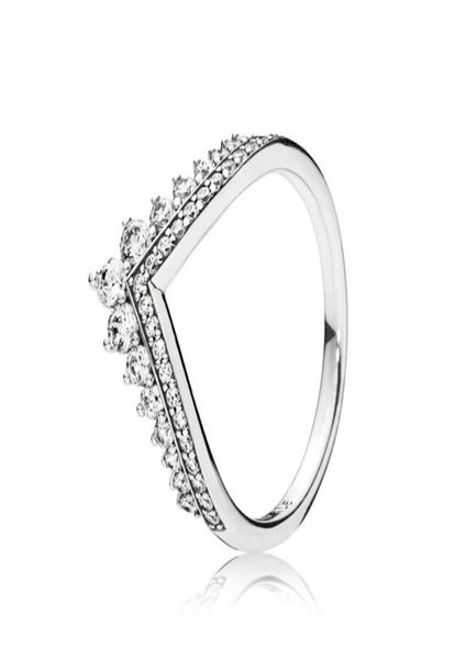 Prenses Crown Ring 925 STERLING Gümüş CZ Elmas Lüks Tasarımcı Lady V-Ring Sevgililer Günü hediyesi için seti 4697380