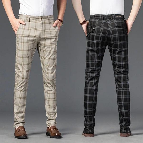 Herrenanzüge Schwarz Beige Sommer Plaid Hosen Männer Korea Stil Regular Fit Büro Anzug Formelle Kleidung Hosen Für Wending