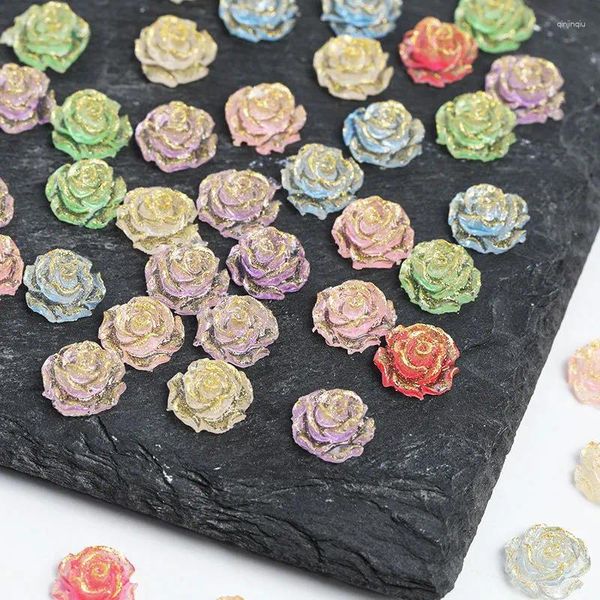 Nail Art Dekorationen 50 Stück Glitzerharz Rose Blume Charms Farbverlauf Kamelie für Zubehör Teile Maniküre Zubehör
