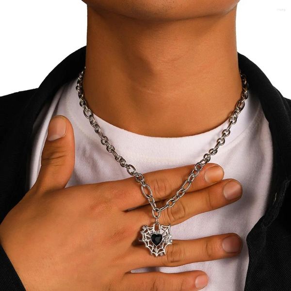 Ожерелья с подвесками, модные нишевые универсальные мужские хип-хоп персонализированные темпераментные ожерелья с черным сердцем в виде паутины, ювелирные изделия в подарок, оптовая продажа