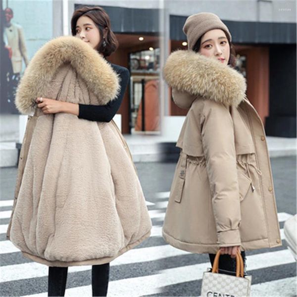 Frauen Trenchcoats Plus Größe Mit Kapuze Pelz Unten Baumwolle Mantel Weibliche Warme Lange Parka Mujer 2023 Casual Lose Schwarz Mantel winter Jacke Frauen