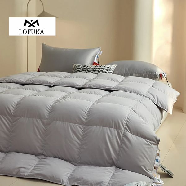 Одеяла Lofuka, роскошное серое теплое одеяло с наполнителем из 100% гусиного пуха, пододеяльник, хлопковое одеяло Queen King, всесезонное одеяло для здорового сна 231213