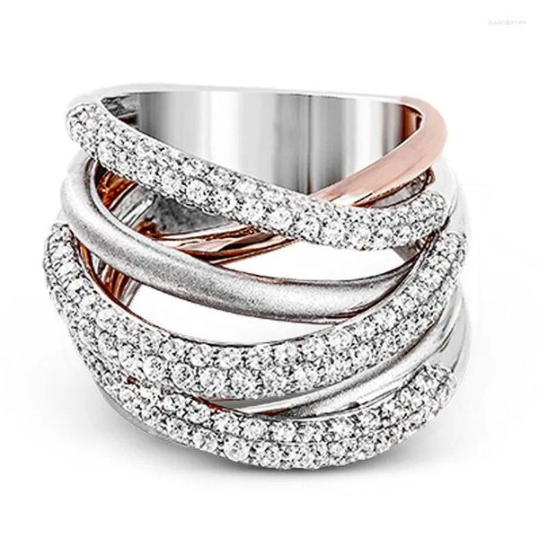 Anéis de cluster criativo luxo tom linhas cruz corda anel 3 linhas cz x forma dedo para mulheres moda jóias festa personalidade presente
