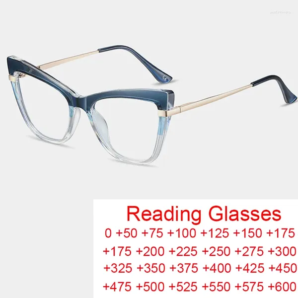Sonnenbrille Luxus Frauen Anti Blaues Licht Cat Eye Lesebrille Fertige Verschreibungspflichtige Brillen Hohe Qualität Großen Rahmen Computer 2,75
