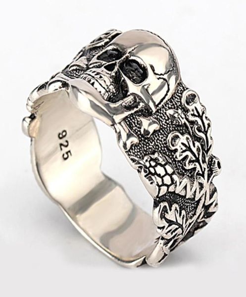 Totenkopf-Ring für Herren, 925er-Sterlingsilber, Skelett, wandelnder böser Dämon, Vintage-Punk-Rock, cooler Totenkopf-Ring für Herren, Modeschmuck 9815302