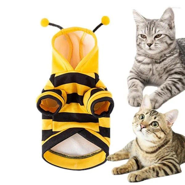 Katzenkostüme Haustier Biene Halloween Kostüm weiche Welpe süße Kapuzenmantel Weihnachten Outfits Cosplay warme Kleidung für Medium