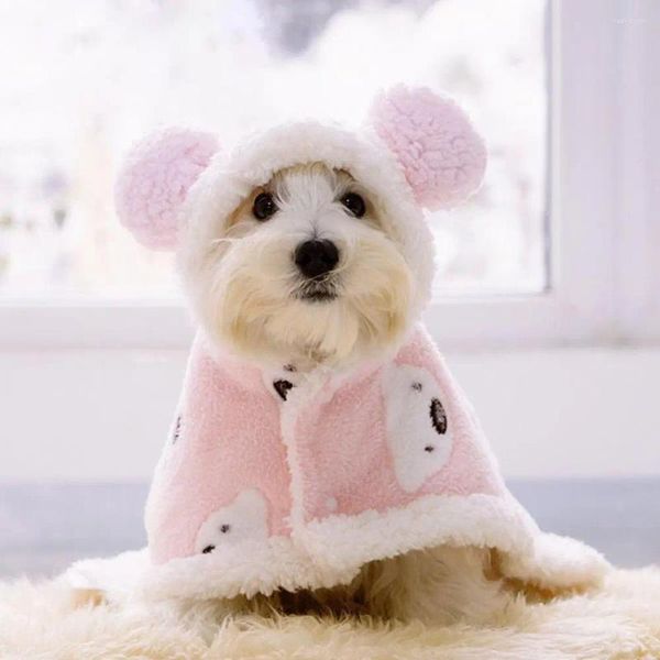 Vestuário para cães Pet Cape Cartoon Bear Padrão Mantenha o calor Textura macia Cães Capa Roupa para pequenos
