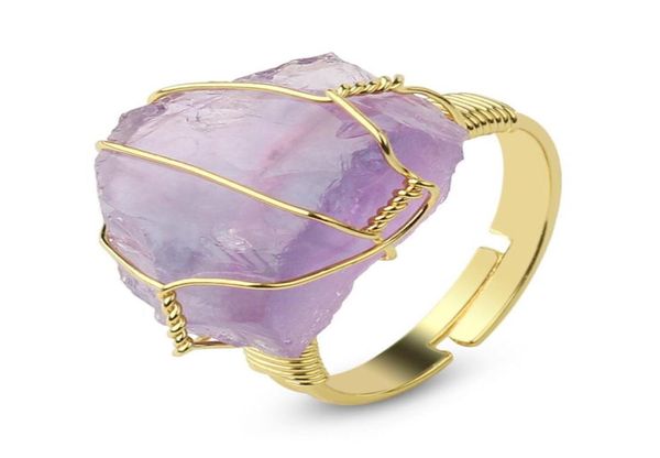 Natürlicher Amethyst vergoldeter Wundring Damen039s Koreanische Version einfacher Schmuck personalisierte vielseitige offene Ringe NE12108062699