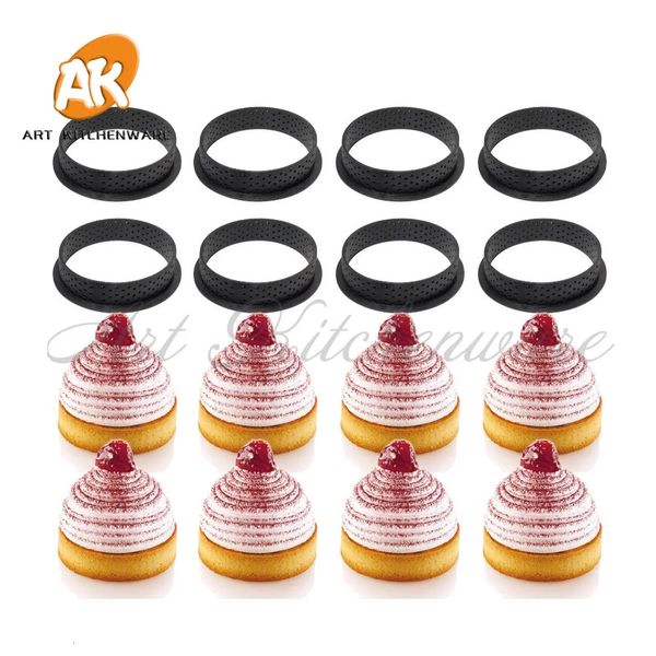 Kek Araçları 8pcs veya 6pcs Mousse Circle Cutter Dekorasyon Aracı Fransız Tatlı Kalıp Delikli Halka Non Sopa Bakeware Tart 231213