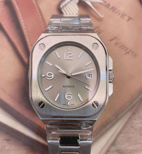 Автоматические механические серые мужские часы Часы с черным циферблатом и браслетом из нержавеющей стали 904L BR 05 Date Squar Case Limited donatella4371561