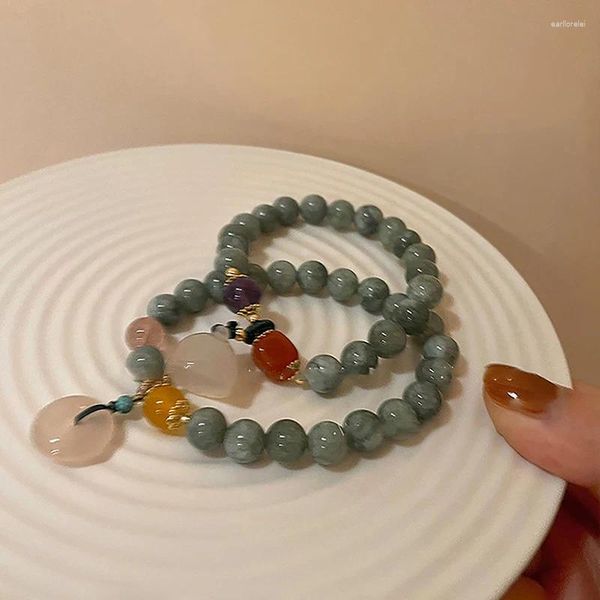 Armreif im chinesischen Stil, Imitation Jade, Lotus-Perlen-Armband, modisches Design, Glücks-Sicherheitsschnalle, Anhänger für Frau, Schmuck, Geschenk