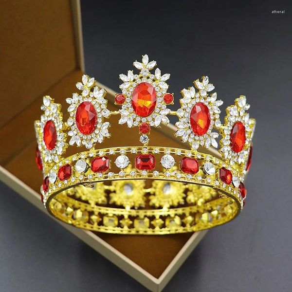 Grampos de cabelo barroco redondo tiara coroa strass cristal grande jóias de casamento nupcial tiaras e coroas