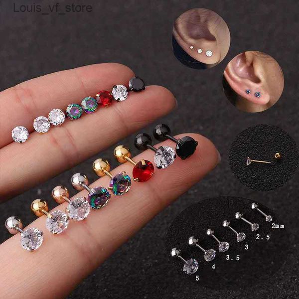 Charm 1 PC Regenbogen Medizinischer Edelstahlkristall Zirkonohrohrohrohrohrringe für Frauen/Männer 3 Stecker Tragus Knorpel Piercing Schmuck T231213