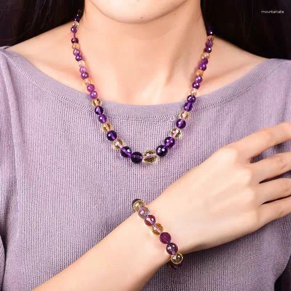 Anhänger Halsketten natürliche Amethyst-Halskette Armband Set 128 Seiten 64 Turmkette Frauen viel facettenreicher Kristallschmuck Freundin Geschenk