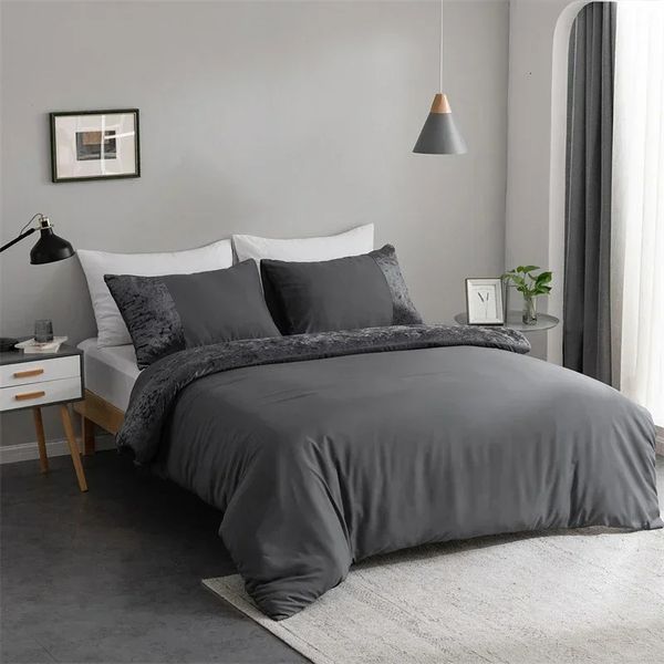 Conjuntos de cama Velvet Splicing Luxury Bedding Set Europeu American Sizes Duvet Cover Set Duplo Conjuntos de Cama Quilt Cover Queen Size Bed Set 231212