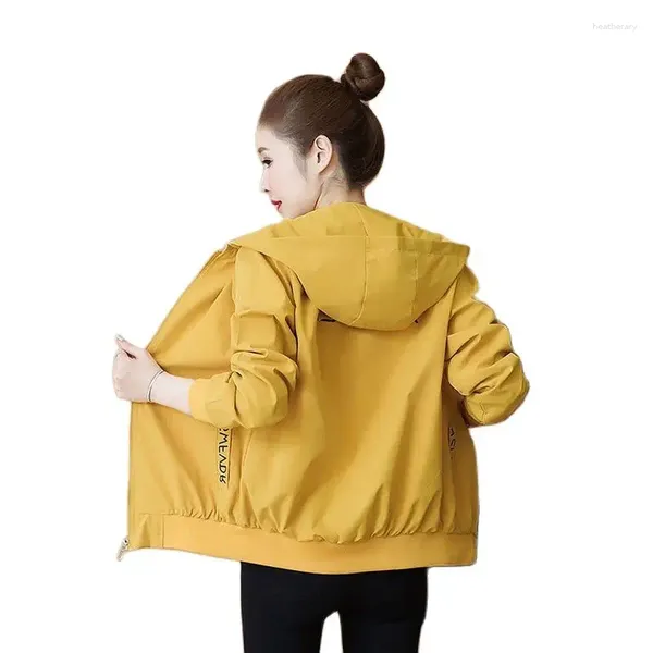 Kadın Ceketleri Bahar Sonbahar Kısa Ceket Kadınlar 2023 Gündelik Kapüşonlu Sarı Siyah Kore Moda Spor Beyzbol Üniforması 4xl
