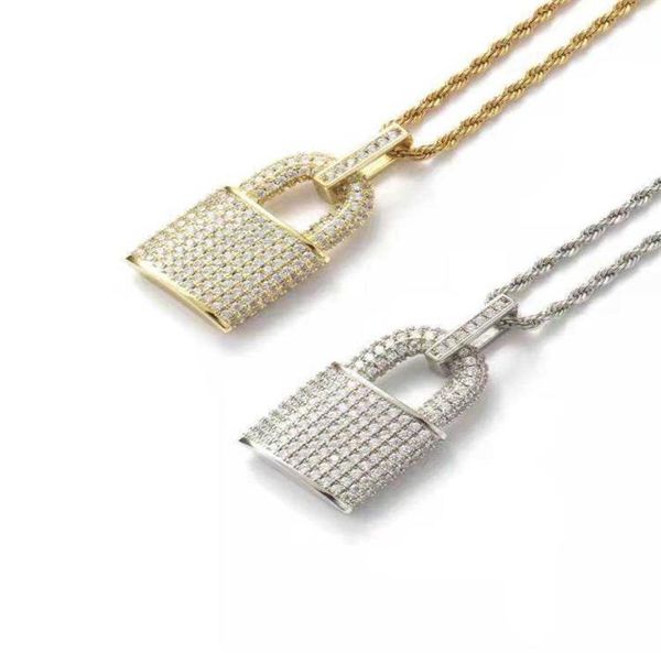 2022 Ciondolo Hip Hop con diamanti pieni di diamanti Collana in oro e argento personalizzata con lucchetto creativo per la pace Uomini europei e americani039s8377699