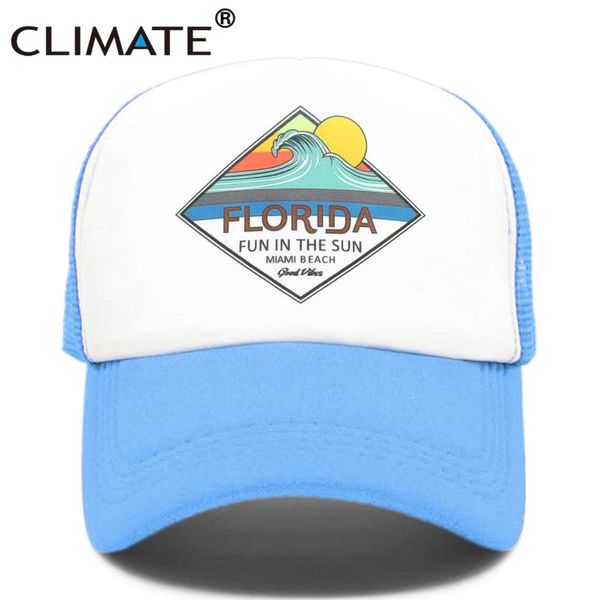 Florida Trucker Cap Hat Miami Seaside Beach Mesh Cap Férias Sandbeach Sea Wave Surf Hat Cap para Homens Mulheres Youth5797813