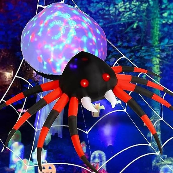 Bouncers infláveis Playhouse Balanços LED Halloween Aranha Brinquedo Gigante Blow Up Buildin Luzes Mágicas Grande Adereços Assustadores Quintal Jardim Decoração 231212