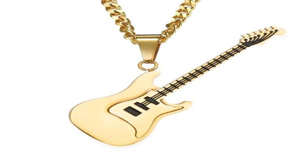 Collane con ciondolo Elegante 53MM Acciaio inossidabile Oro Nero Argento Colore Chitarra Collana Gioielli Regalo per uomini Appassionati di musica5950629