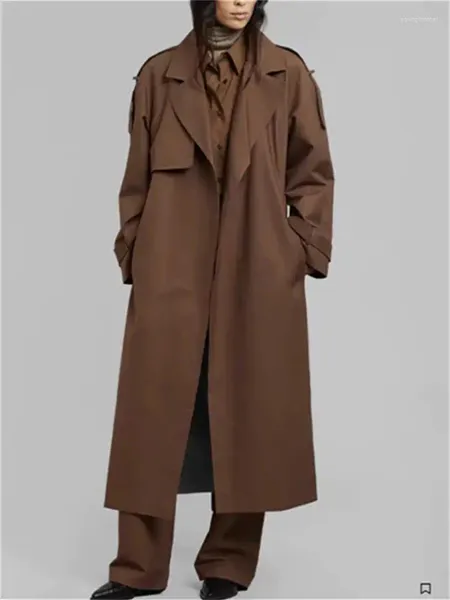 Женские тренчи, женское пальто средней длины с отложным воротником, осень-зима 2023, 2 цвета, длинная ветровка с регулируемыми манжетами на шнуровке