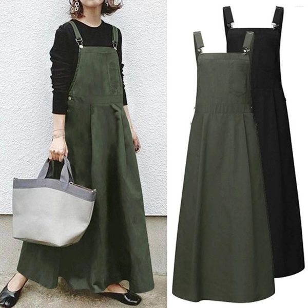 Casual Kleider Frauen Langes Kleid Solide Tasche Lose Große Schaukel Strap Weibliche Baumwolle Boho Plus Größe Sommerkleid Strand Party Vestidos