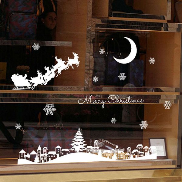 Natale Luna Notte Adesivi elettrostatici Fiocco di neve Alce Adesivi murali per finestre di vetro Decorazioni natalizie decorative per la casa