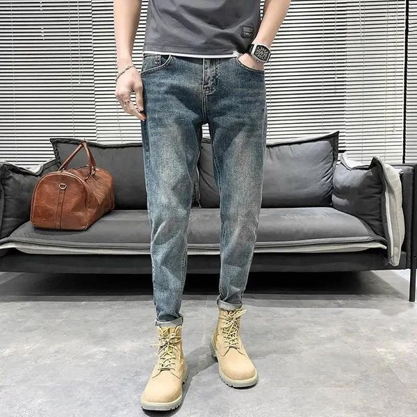 Jeans da uomo Pantaloni da cowboy maschili Pantaloni corti Stretch per uomo Skinny Slim Fit Tubo stretto elastico 2023 Trend Y 2k Vintage Buggy allentato