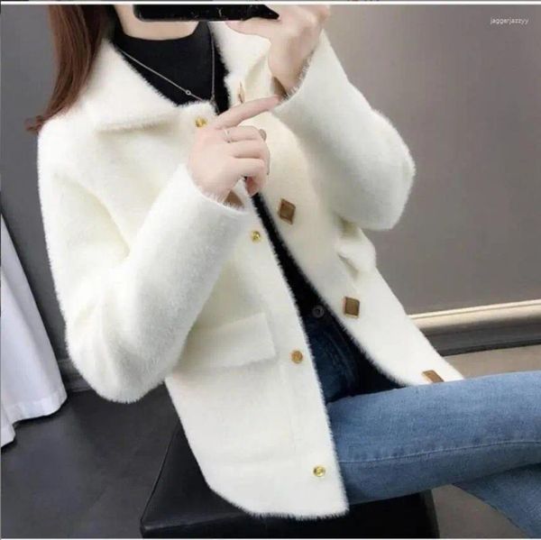 Frauen Jacken Mantel 2023 Winter Koreanische Version Nachahmung Nerz Samt Anzug Kragen Langarm Tasche Lose Fee Strickjacke Jacke