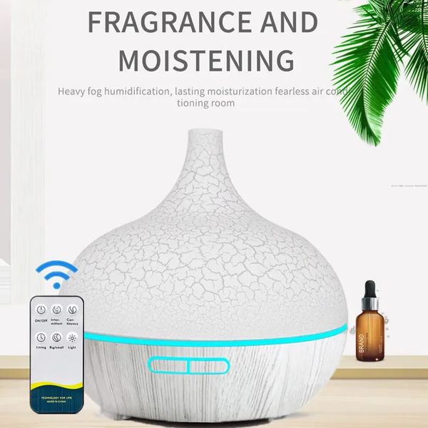 Diffusori di oli essenziali 500ml Diffusore di oli essenziali per aromaterapia di alta qualità Grana di legno Umidificatore ad ultrasuoni telecomandato con 7 colori di luce 231213