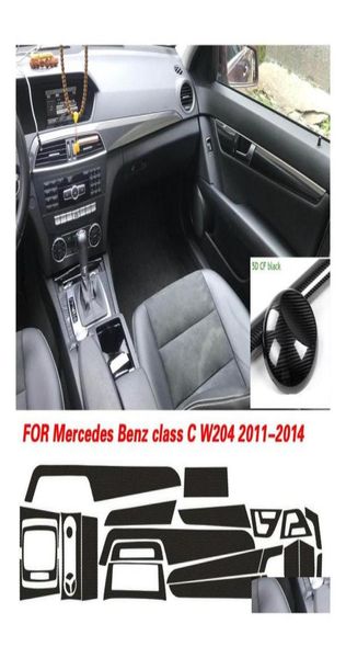 Автомобильные наклейки для C Class W204 20112014, внутренняя центральная панель управления, дверная ручка, 3D 5D наклейки из углеродного волокна, Стайлинг, падение Deli8607022