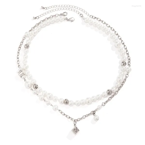Anhänger Halsketten Dices Halskette simulierte Perlenperlen Kollarbonekette für Frauen