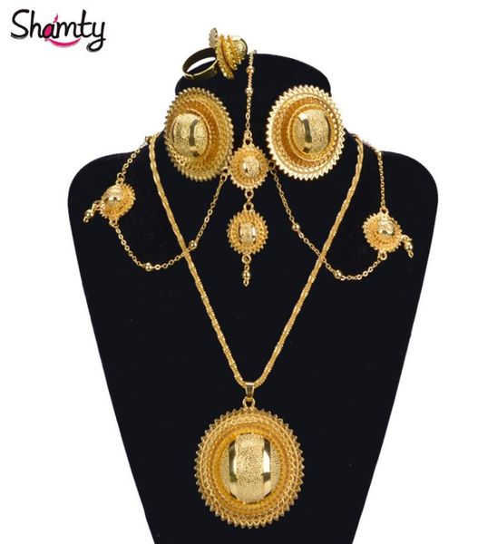 Shamty äthiopisches Brautschmuckset aus reinem Gold, afrikanische Schmucksets, Nigeria, Sudan, Eritrea, Kenia, Hochzeitsset im Habasha-Stil A30029 D18193388570060