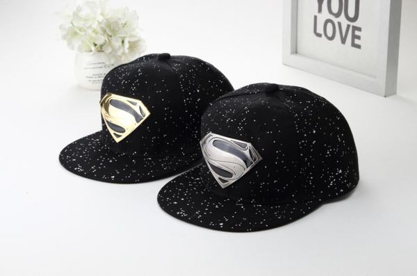 Fashionthe alta qualidade designer novo superman chapéu de beisebol casal metal placa ferro borda plana hip hop hat6344137