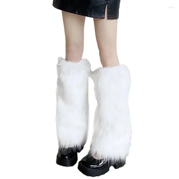 Mulheres meias vintage peludo perna mais quente inverno quente harajuku gótico cor sólida botas de pele do falso sapatos punhos capa streetwear