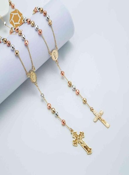 Collana a tre colori placcata oro elfico Collana con zirconi Vergine Maria Collana con rosario74690505083167