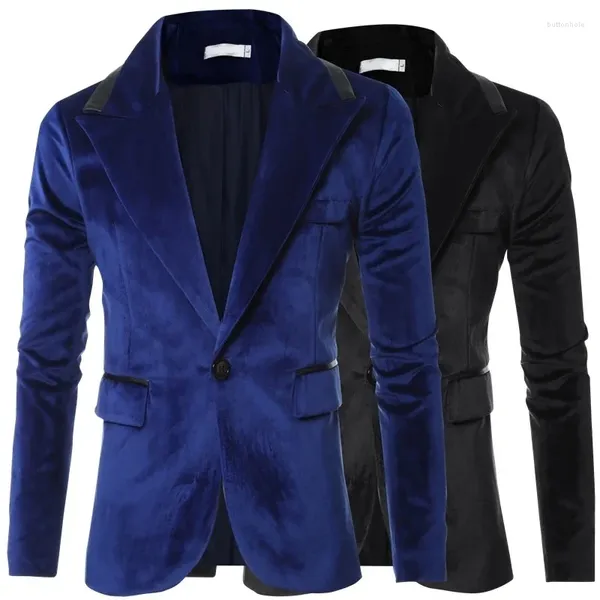 Herrenanzüge Herrenmode Hochzeitsanzug Slim Fit Button Up Langarm Jacke Übergröße Xxxl Männliche Oberteile Blauer Samt Formelle Kleidung Blazer Jungen