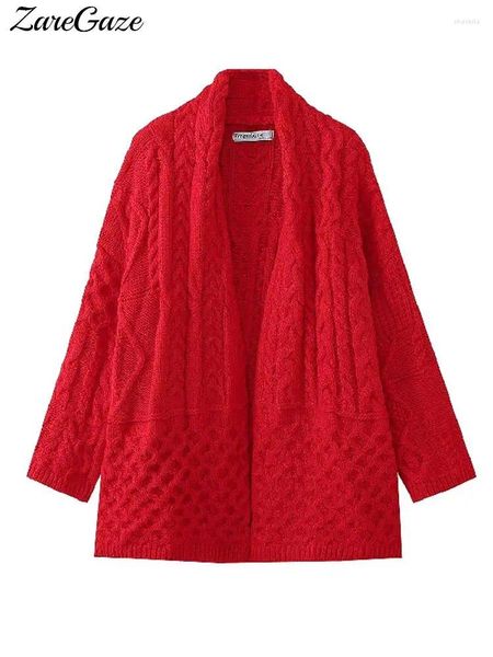 Maglieria da donna Maglione cardigan intrecciato natalizio rosso Maglione da donna a maniche lunghe sciolto caldo cardigan femminile spesso Autunno Inverno Maglieria casual da donna