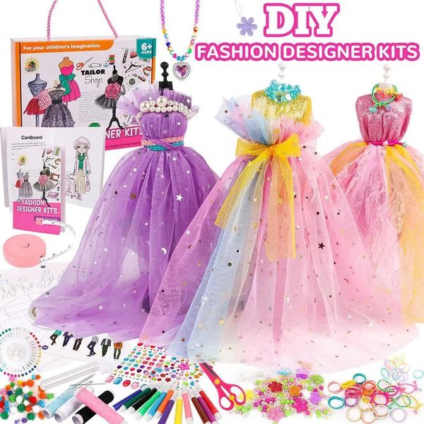 Jogos de festa Artesanato Meninas Iluminação DIY Handmade Children's Clothing Design Conjunto de costura Produção criativa de brinquedos de 6 a 12 anos 231213