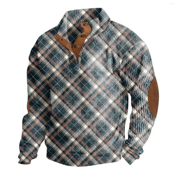 Felpe con cappuccio da uomo Anno di Natale Babbo Natale Plaid Maglione da uomo Giacca con stampa 3d Y2k Top Autunno Button Felpe lunghe da vacanza casual