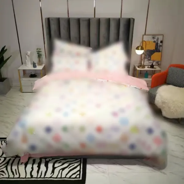 Set biancheria da letto di design queen size di lusso invernale 4 pezzi copripiumino in velluto stampato lettera arcobaleno rosa lenzuolo con federe set trapunte queen copre decorazioni per la casa