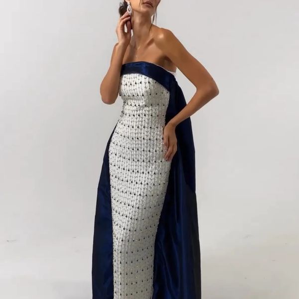 Urban Sexy Dresses Sharon Said Weiß und Marineblau Dubai Luxusabend für Frauen 2023 mit Schleppe Arabische Hochzeitsfeier Formelle Kleider S 59 231212