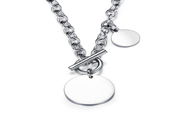Персонализированное ожерелье из нержавеющей стали с гравировкой в форме диска, круглое круглое ожерелье с застежкой-переключателем7335779