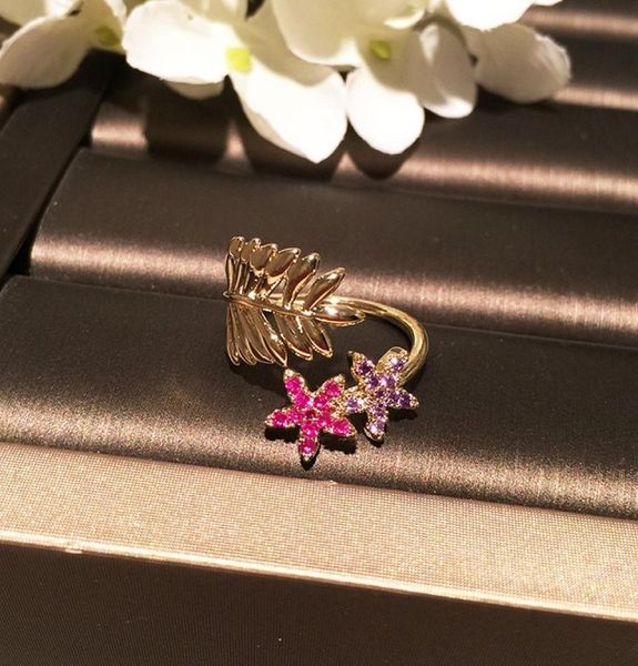 Aberto ajustável diamante zircônia flor deixa anéis bonitos anéis de moda designer de luxo para mulheres meninas presentes9029957