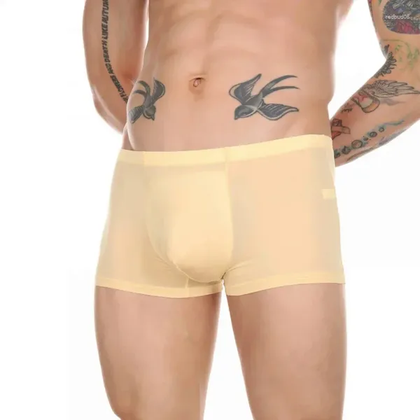 Mutande Intimo Boxer Uomo Sexy Custodia per pene Pad Mutandine di seta di ghiaccio ultrasottili Boxer con tazza di spugna