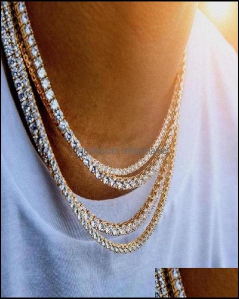 Tennis Graduou Colares Pingents Jewelry Mens Diamond Iced Out Tennis Chain Colar Sier Sier Rose Gold Cades Hip Hop M 4mm 5mm8484458