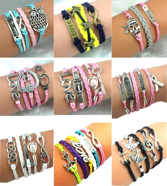 Todo 30pcsLot women039s infinito encantos pulseiras corrente mix estilos corda de metal pulseiras pulseira amizade presentes de festa br6377251